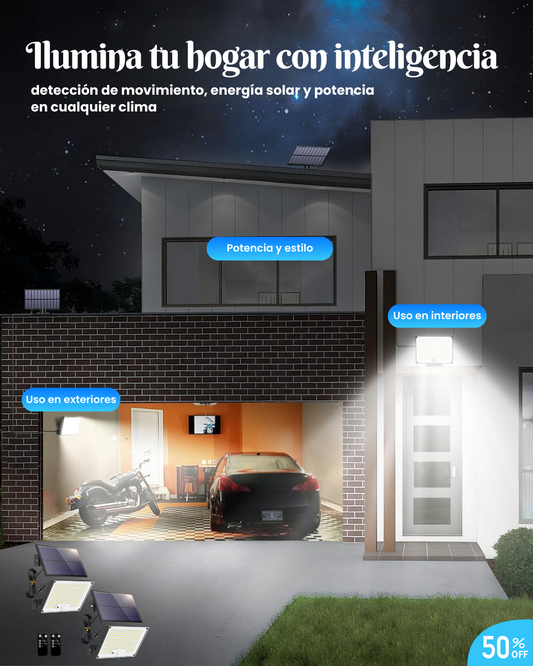 Luz solar LED con mando y sensor de movimiento